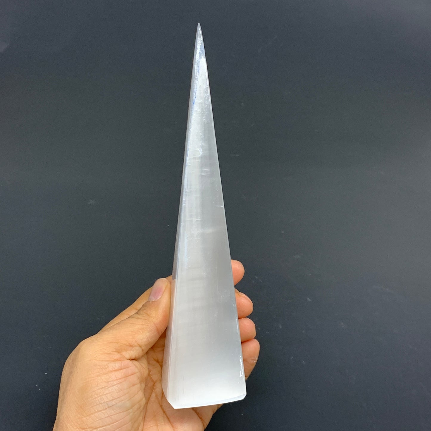 288.1g, 7.8"x1.7", Selenite (Satin Spar) Crystal Crystal Tower Point,B35953