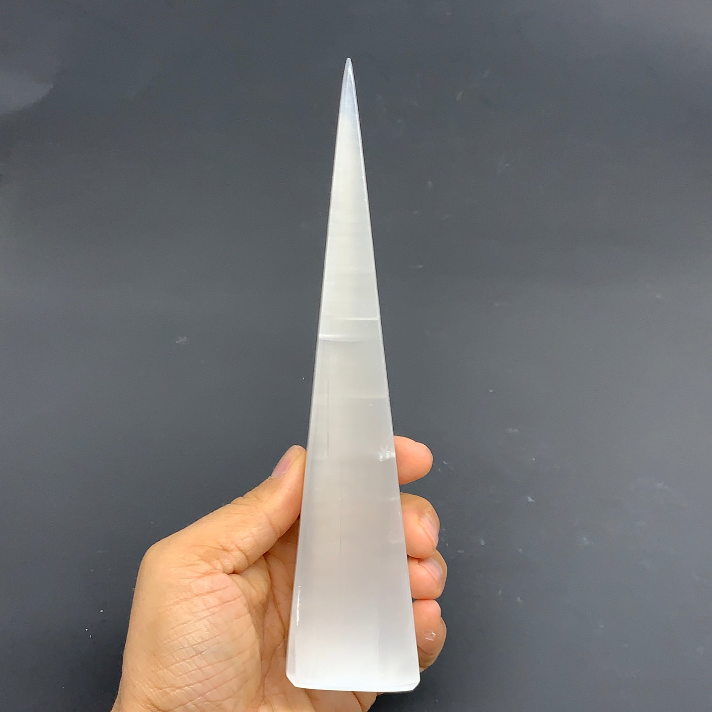 288.1g, 7.8"x1.7", Selenite (Satin Spar) Crystal Crystal Tower Point,B35953