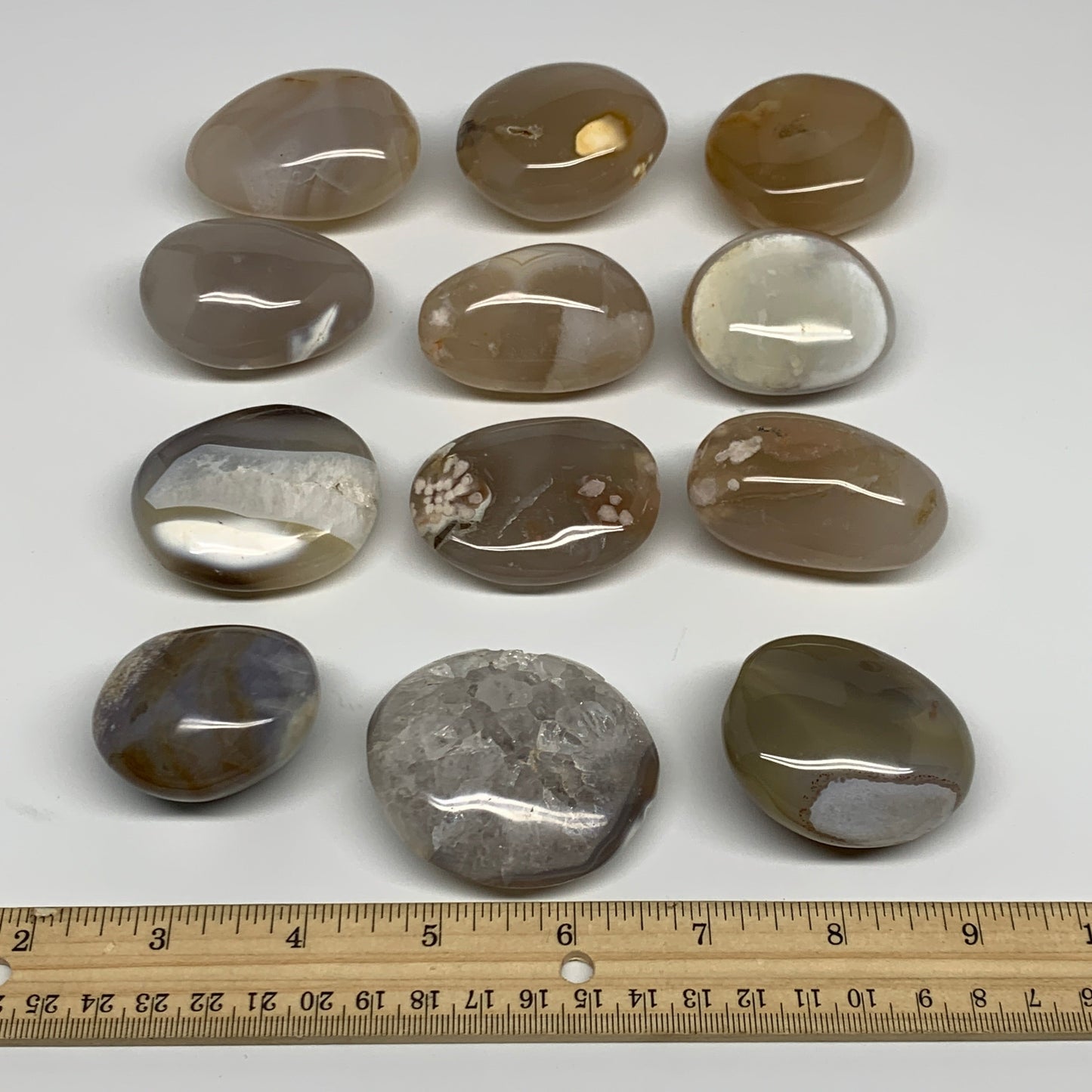 2.2 lbs (1000 Grams), 1.8"-2.4", 12pcs, Flower Agate Crystals Palm-Stone, B28093