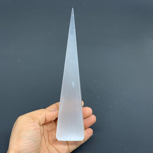 255g, 7.25"x1.6", Selenite (Satin Spar) Crystal Crystal Tower Point,B35954