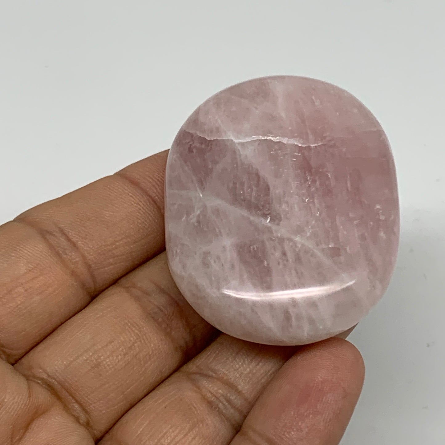 53.6g , 2.1"x1.5"x0.6", Natural Pink Rose Quartz Palm-stone Crystal, B34537