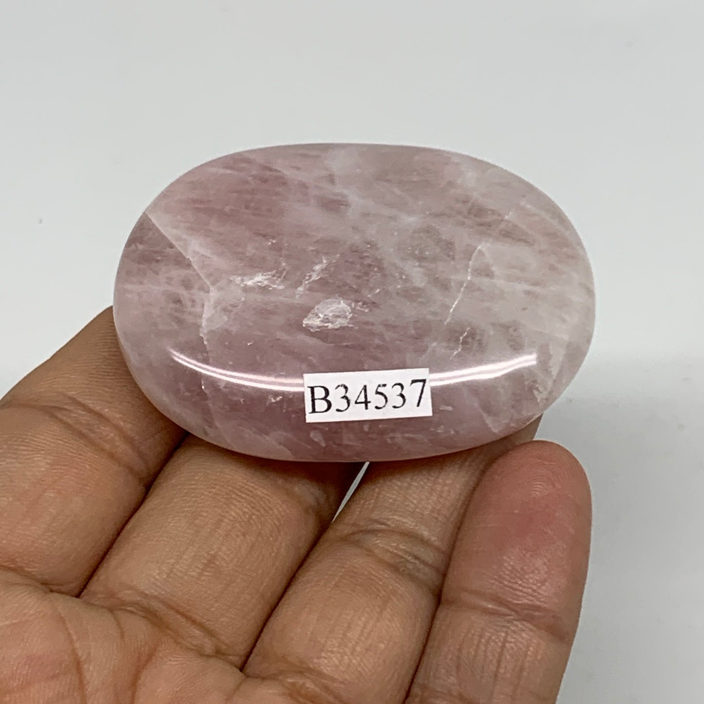 53.6g , 2.1"x1.5"x0.6", Natural Pink Rose Quartz Palm-stone Crystal, B34537