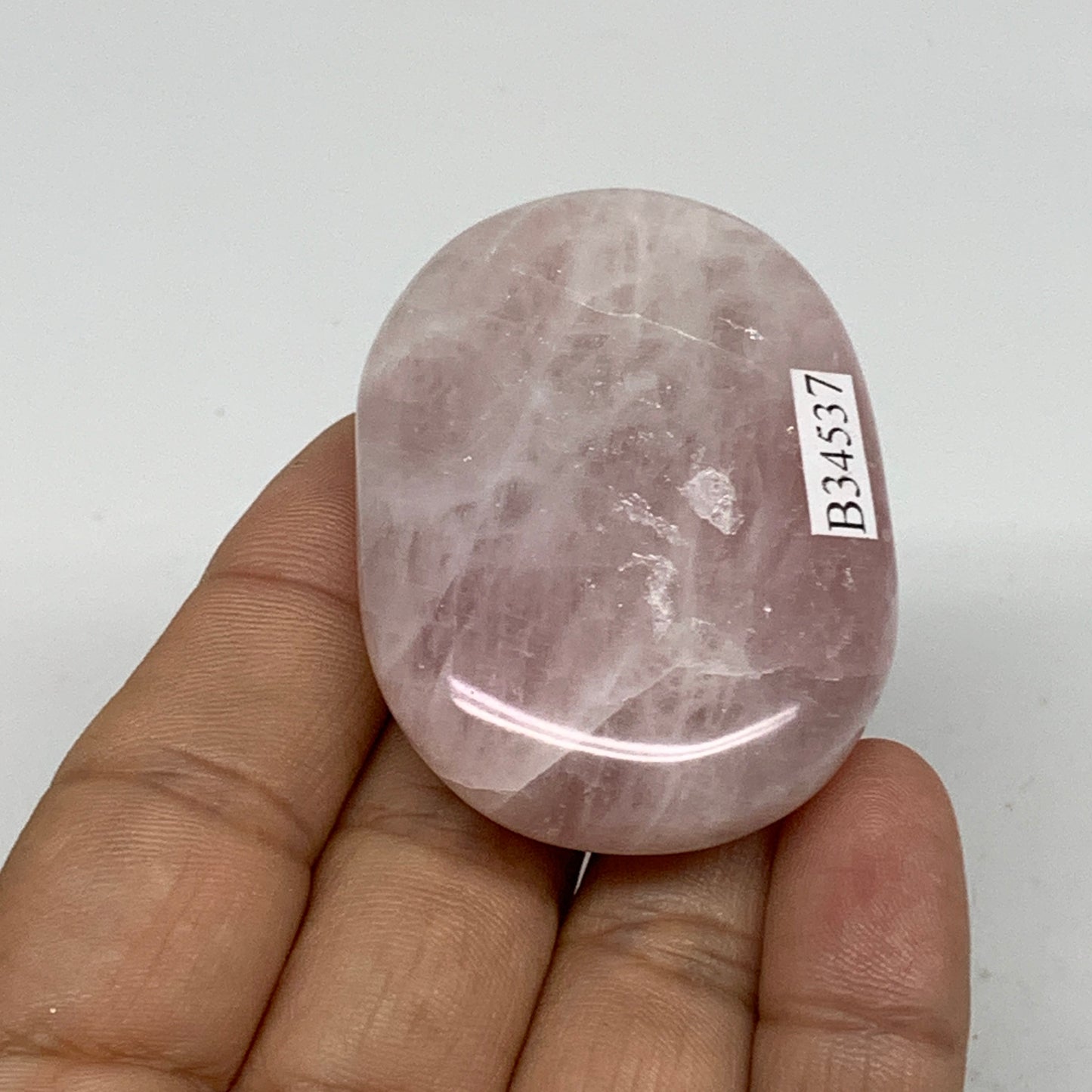 53.6g , 2.1"x1.5"x0.6", Natural Pink Rose Quartz Palm-stone Crystal, B34537