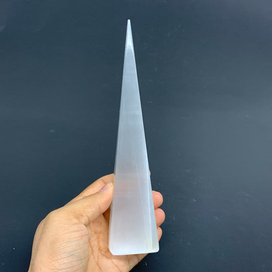 252.5g, 7.5"x1.5"x1.6" Selenite (Satin Spar) Crystal Crystal Tower Point,B35955