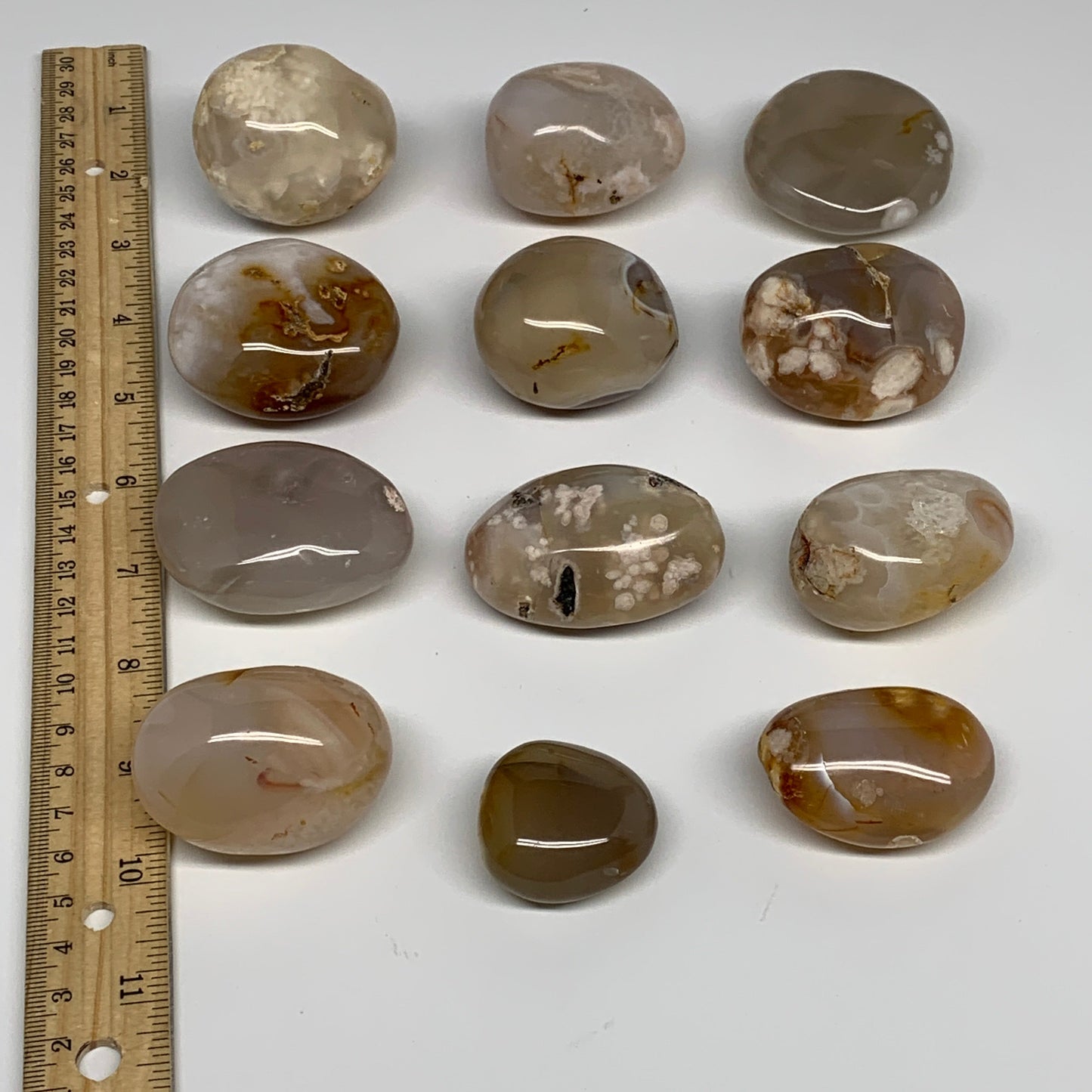 2.2 lbs (1000 Grams), 1.4"-2.2", 12pcs, Flower Agate Crystals Palm-Stone, B28095