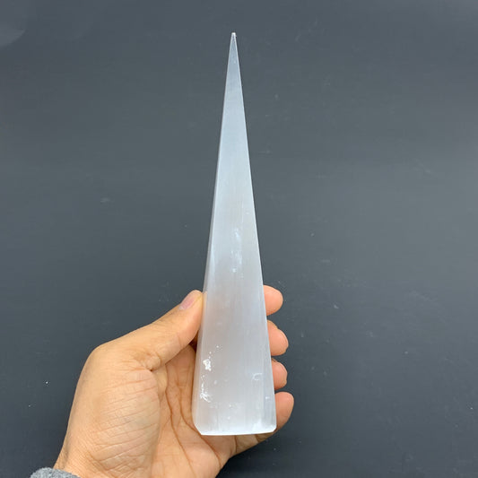 246.2g, 7.4"x1.5"x1.6" Selenite (Satin Spar) Crystal Crystal Tower Point,B35956