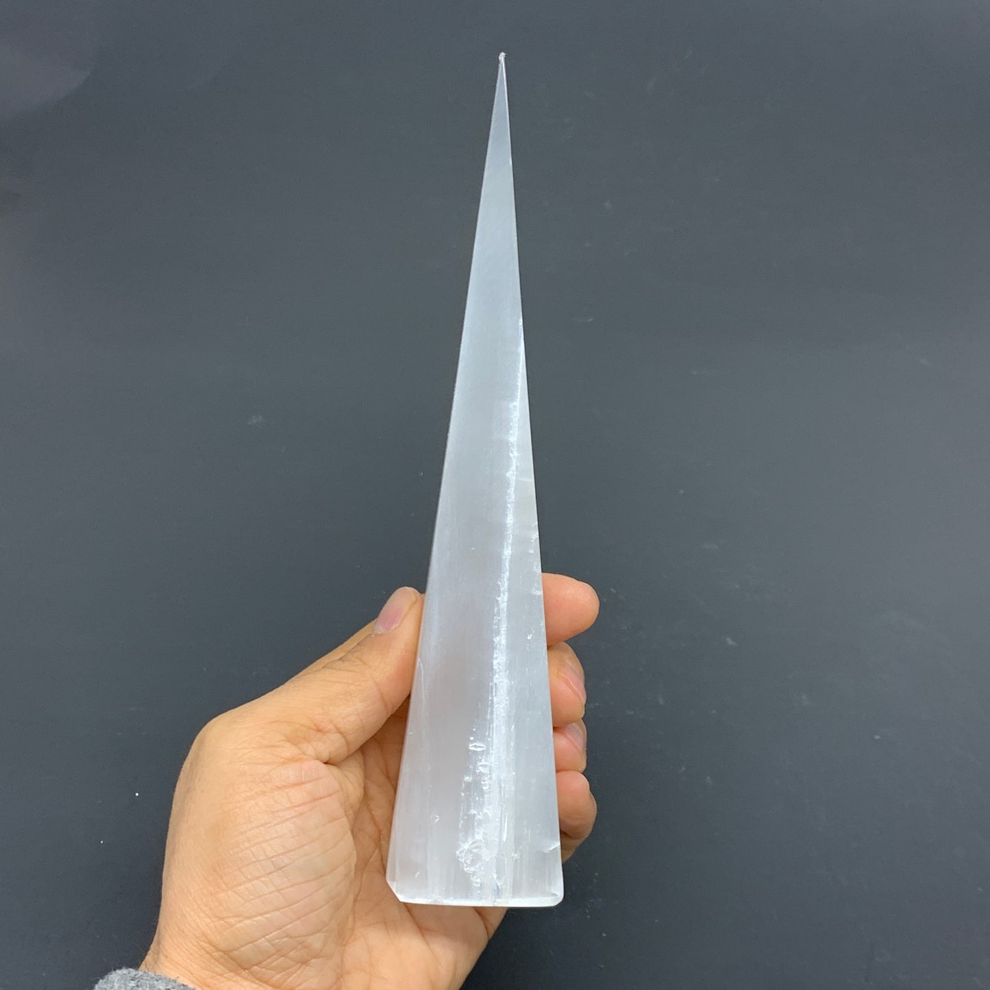 246.2g, 7.4"x1.5"x1.6" Selenite (Satin Spar) Crystal Crystal Tower Point,B35956