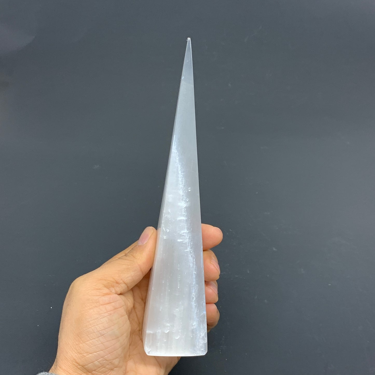 246.2g, 7.4"x1.5"x1.6" Selenite (Satin Spar) Crystal Crystal Tower Point,B35956