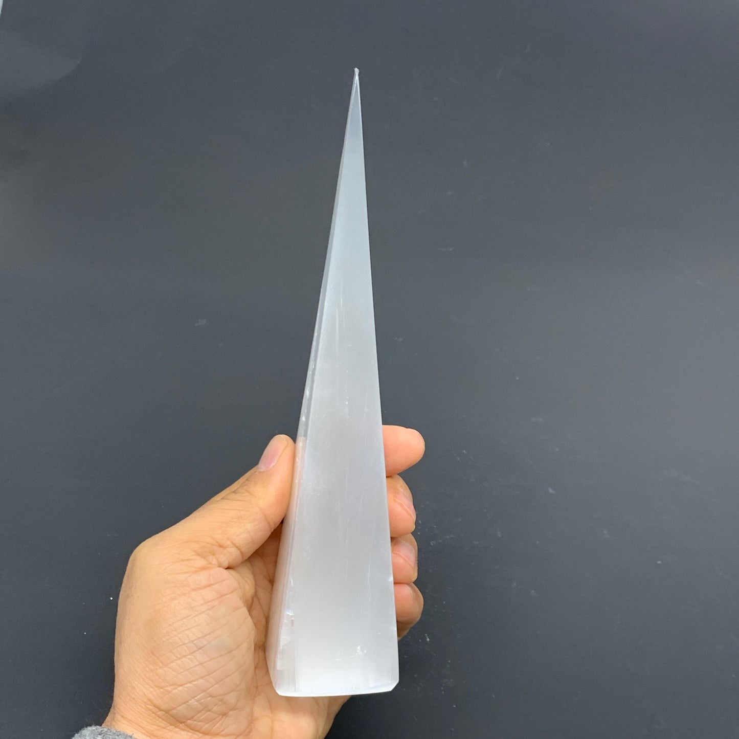 246.2g, 7.4"x1.5"x1.6" Selenite (Satin Spar) Crystal Crystal Tower Point,B35956