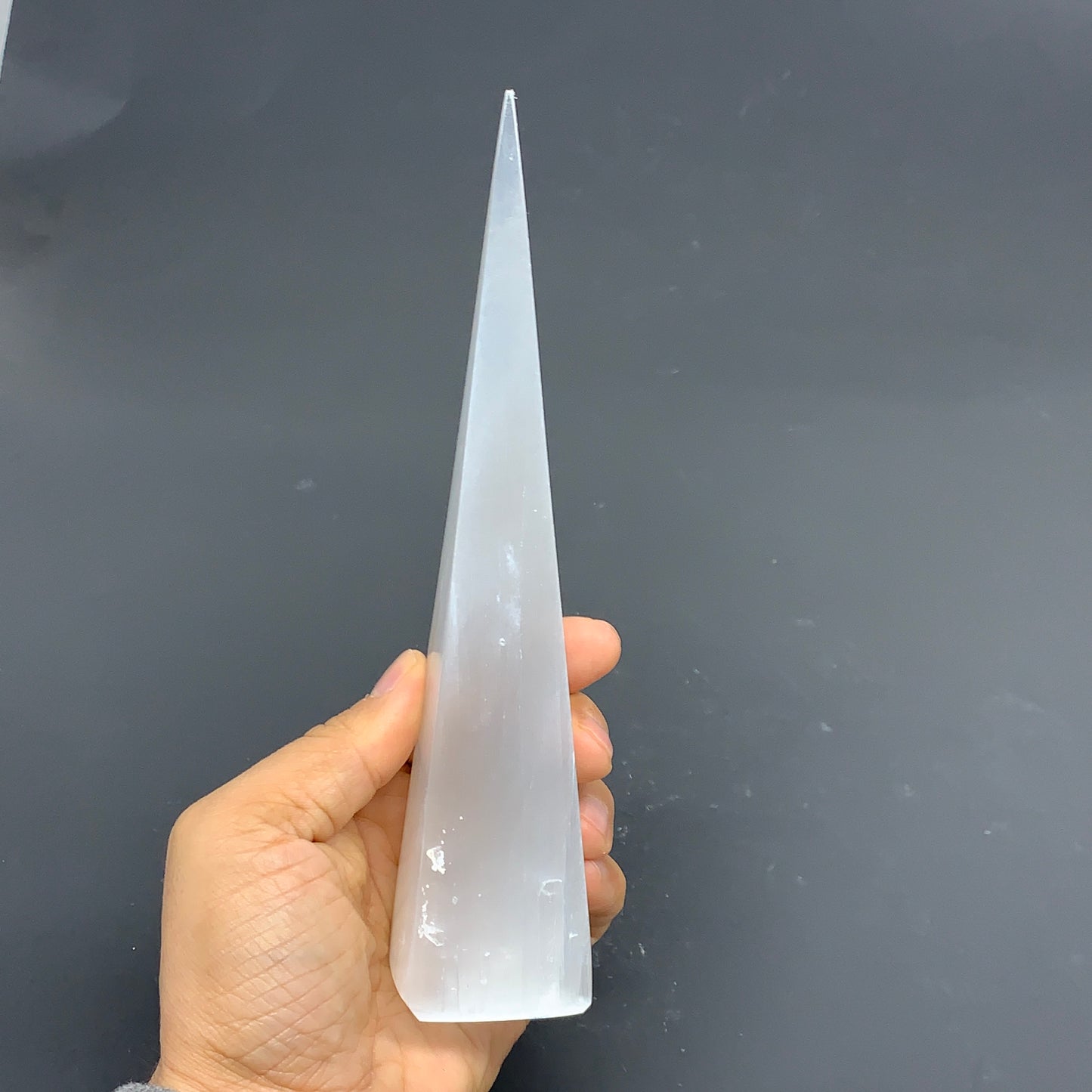 246.2g, 7.4"x1.5"x1.6" Selenite (Satin Spar) Crystal Crystal Tower Point,B35956