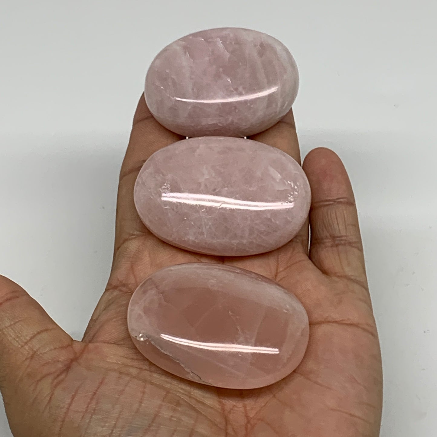 163.8g , 1.9"-2", 3pcs, Natural Pink Rose Quartz Palm-stone Small Sizes, B34540