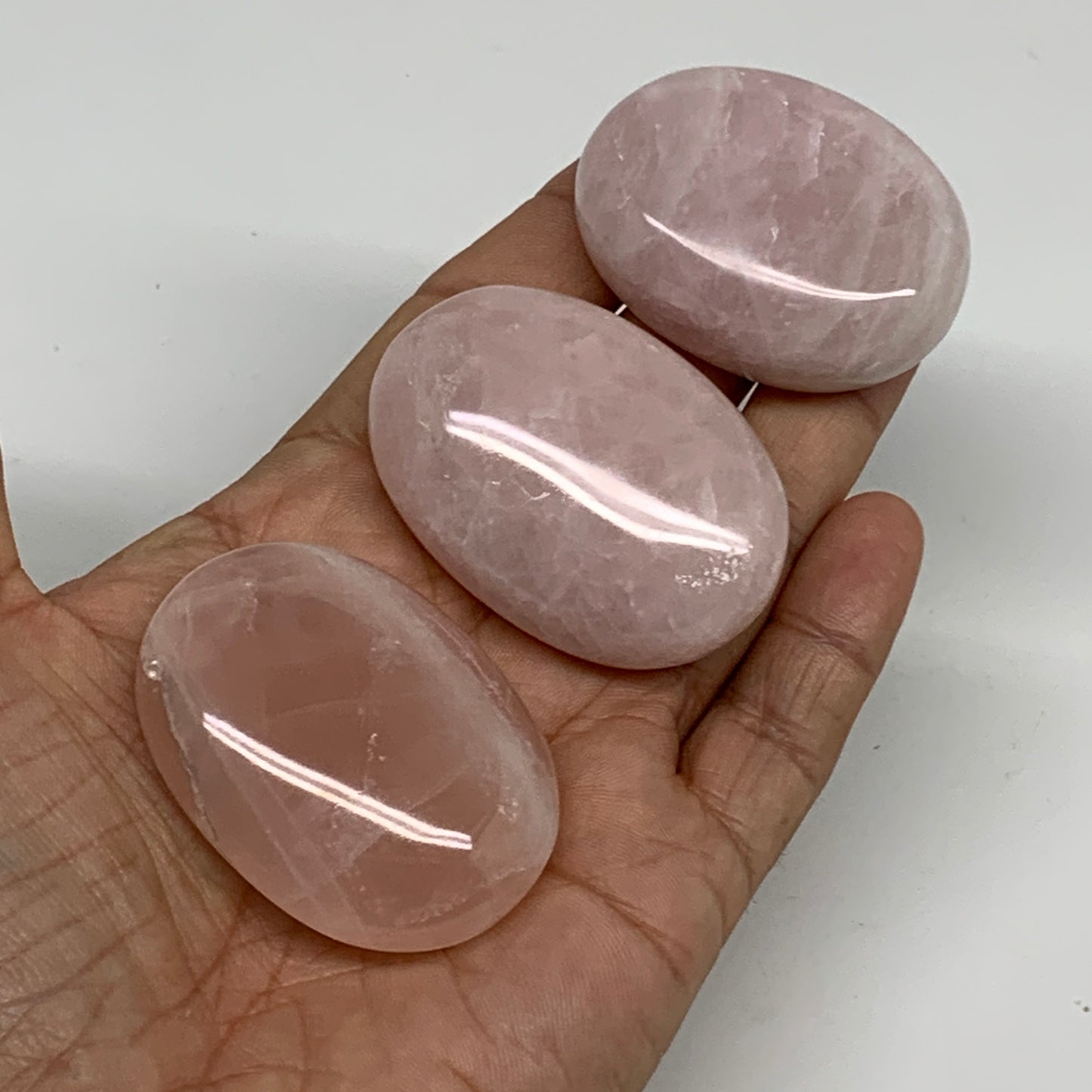 163.8g , 1.9"-2", 3pcs, Natural Pink Rose Quartz Palm-stone Small Sizes, B34540