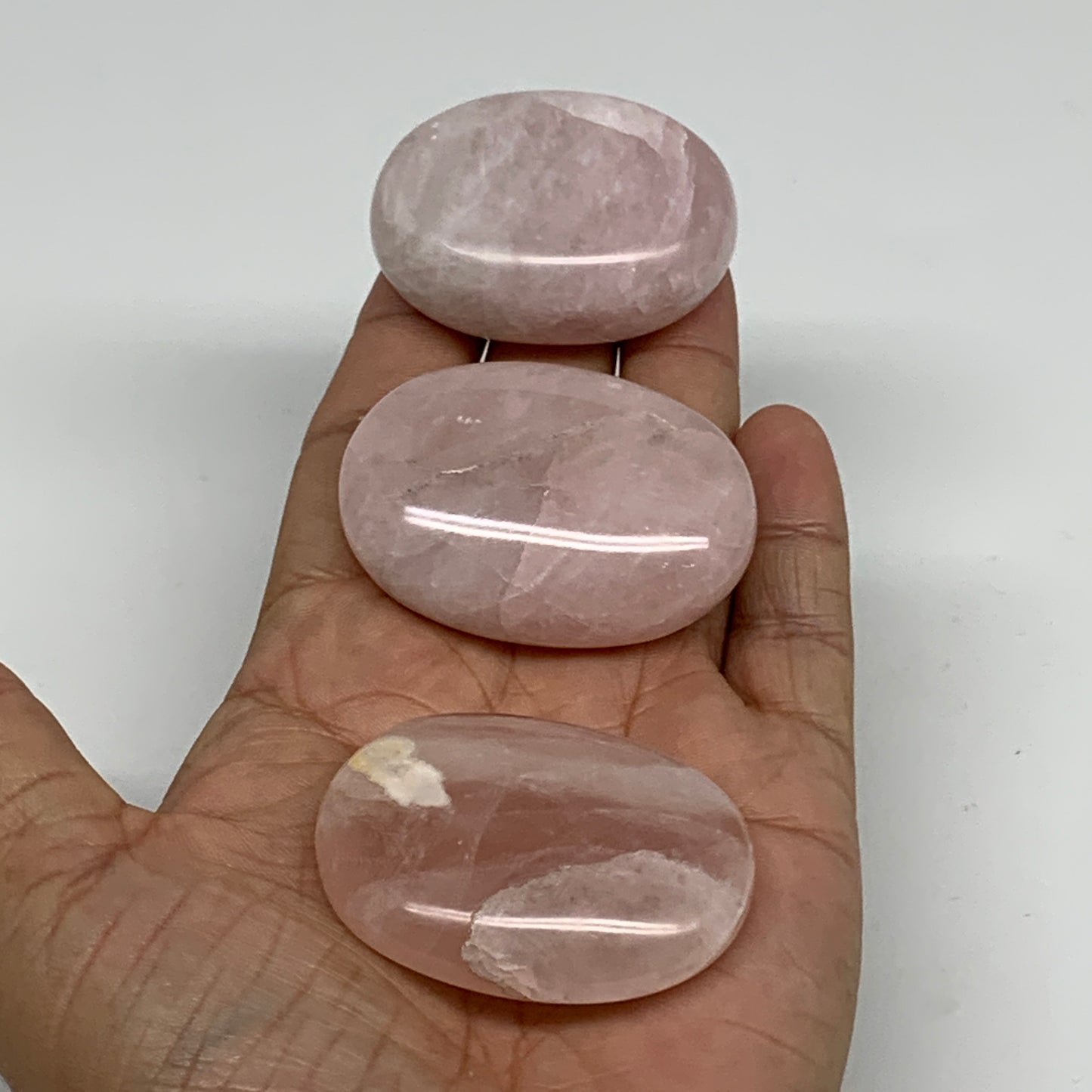 163.8g , 1.9"-2", 3pcs, Natural Pink Rose Quartz Palm-stone Small Sizes, B34540