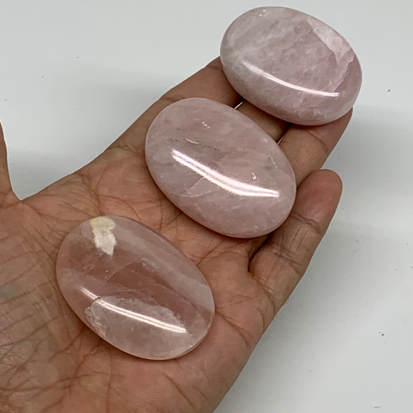 163.8g , 1.9"-2", 3pcs, Natural Pink Rose Quartz Palm-stone Small Sizes, B34540