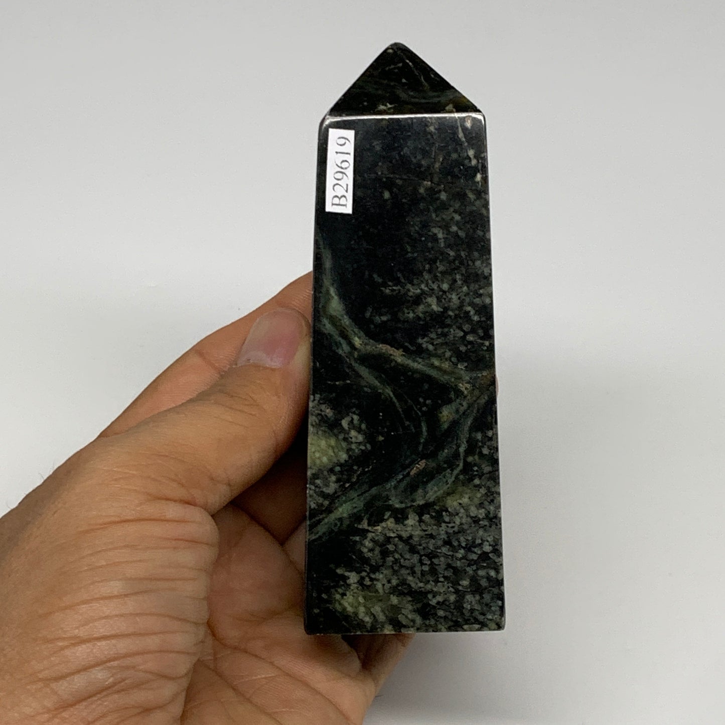 259.8g, 4.4"x1.4"x1.3", Serpentine Point Tower Obelisk Crystal @Pakistan, B29619