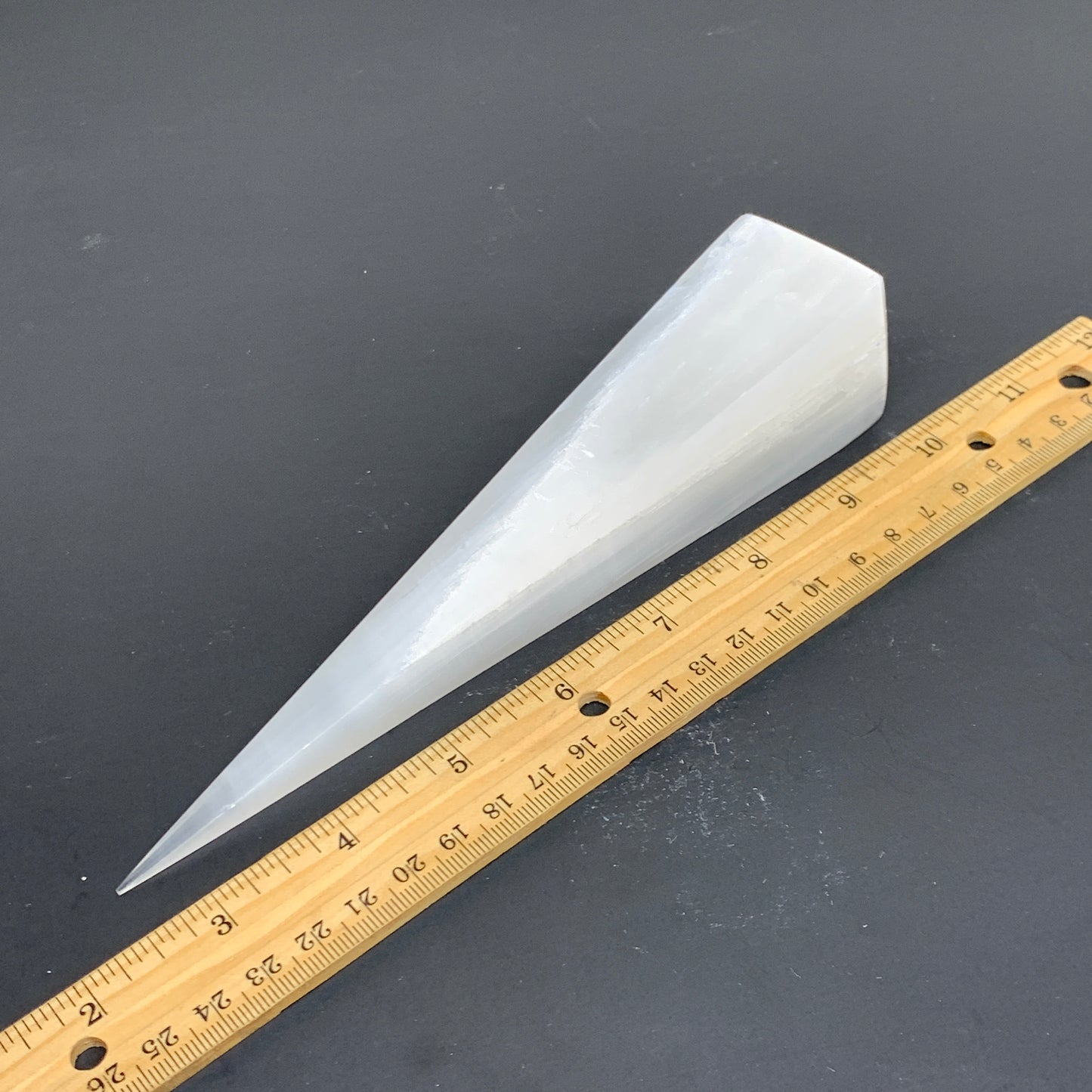 246.2g, 7.4"x1.5"x1.6" Selenite (Satin Spar) Crystal Crystal Tower Point,B35956