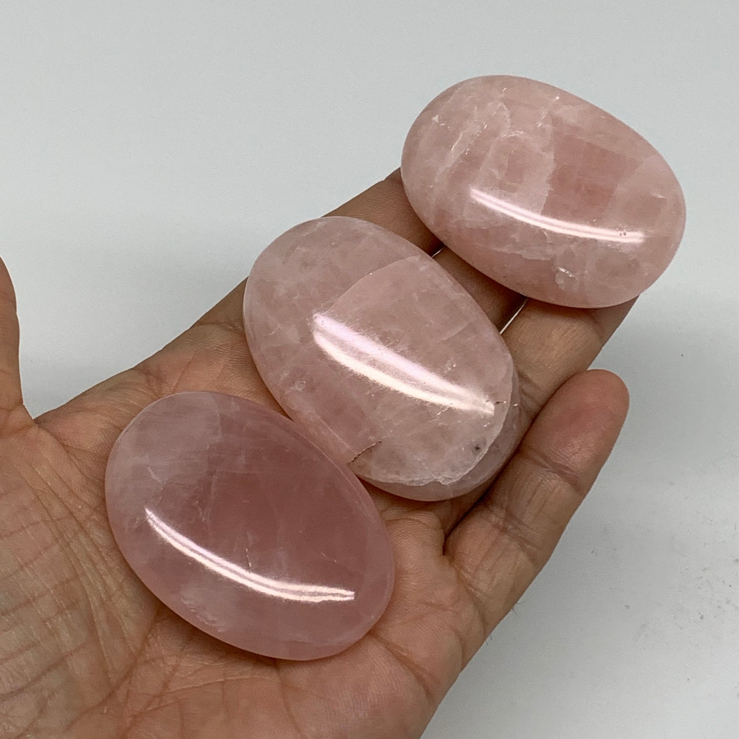 172.8g , 2"-2.2", 3pcs, Natural Pink Rose Quartz Palm-stone Small Sizes, B34541