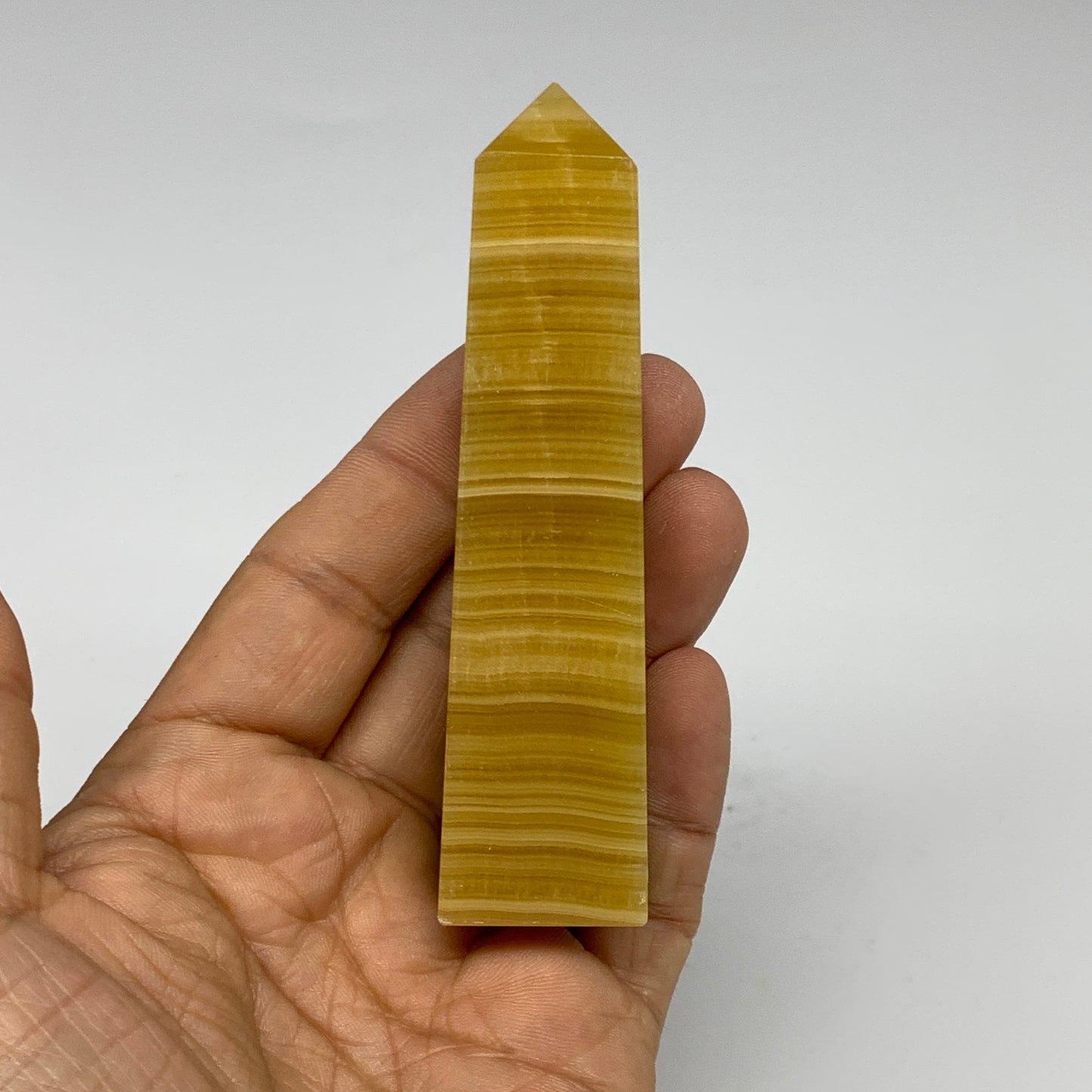 105.9g, 3.8"x0.9"x0.9", Yellow Calcite Point Tower Obelisk Crystal @India, B3120