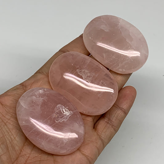 162.8g , 2"-2.1", 3pcs, Natural Pink Rose Quartz Palm-stone Small Sizes, B34542