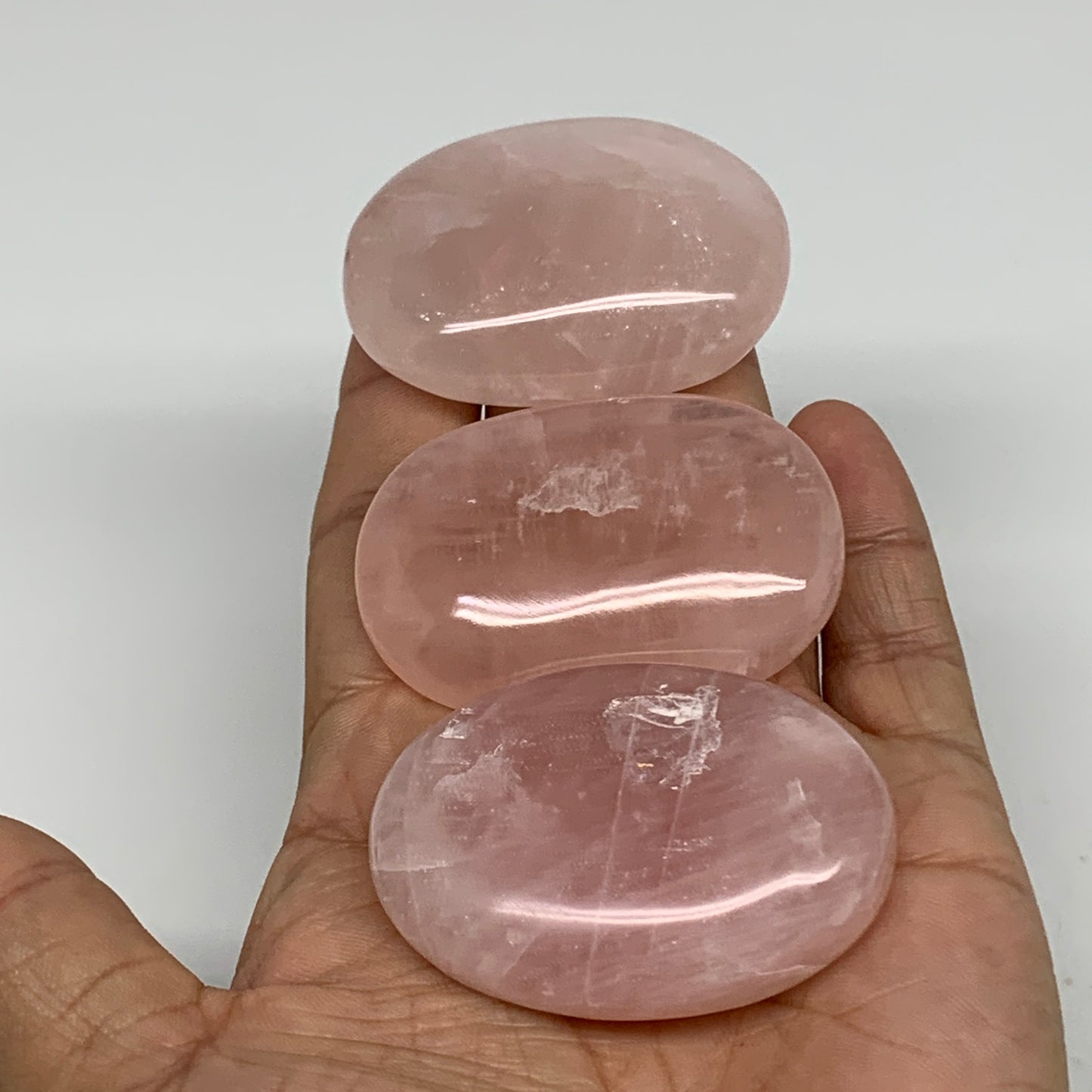 162.8g , 2"-2.1", 3pcs, Natural Pink Rose Quartz Palm-stone Small Sizes, B34542