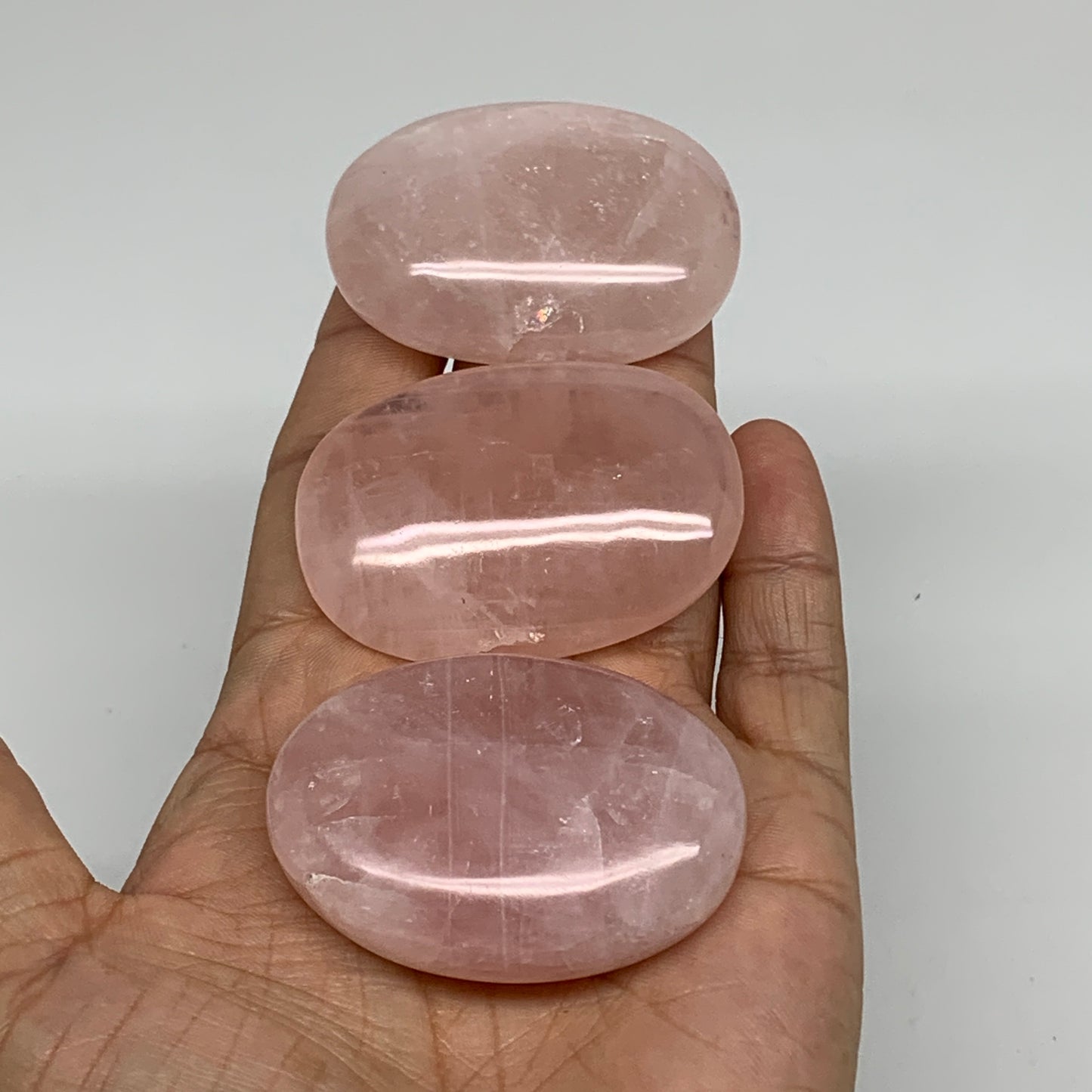 162.8g , 2"-2.1", 3pcs, Natural Pink Rose Quartz Palm-stone Small Sizes, B34542