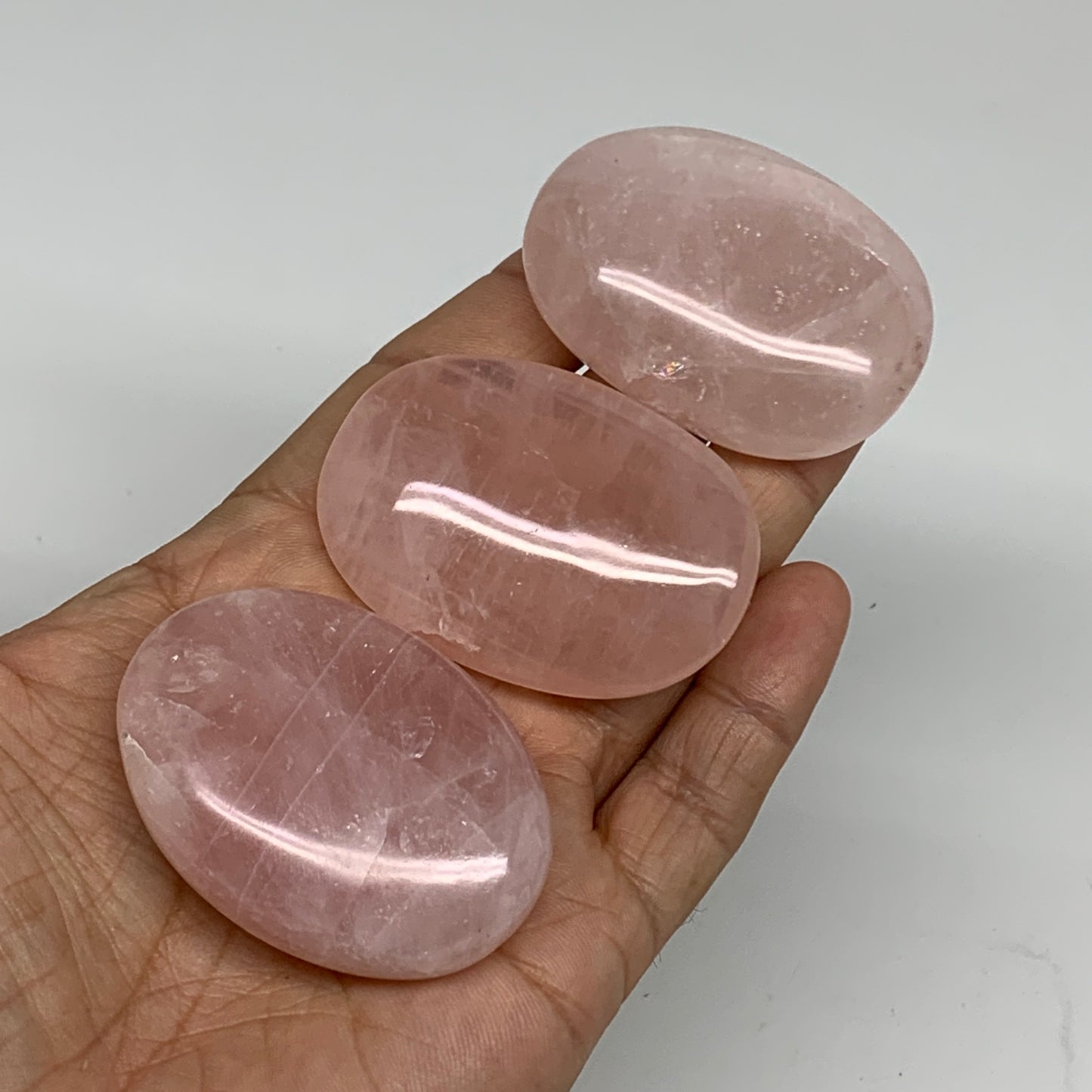 162.8g , 2"-2.1", 3pcs, Natural Pink Rose Quartz Palm-stone Small Sizes, B34542