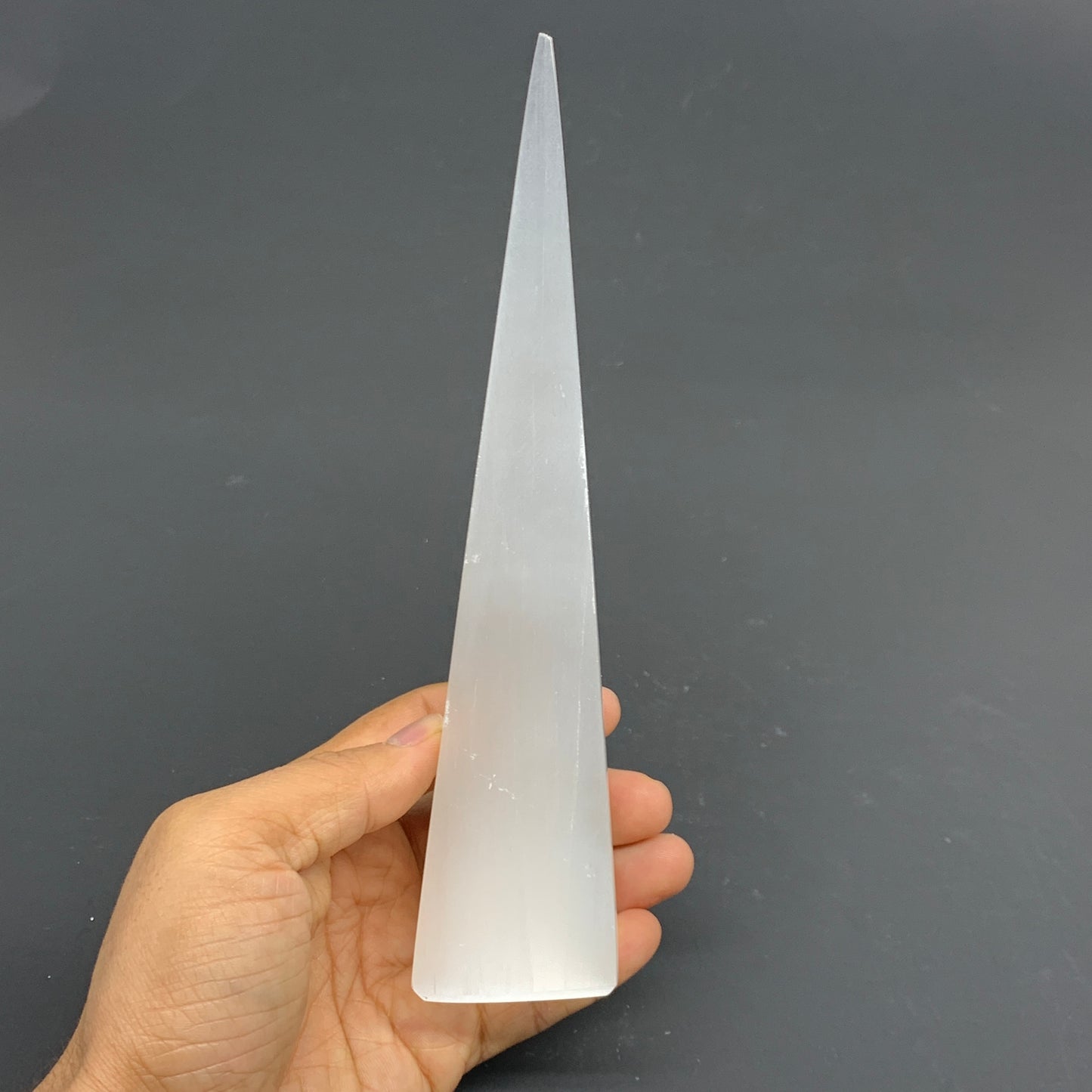 309.9g, 7.6"x1.7" Selenite (Satin Spar) Crystal Crystal Tower Point,B35958