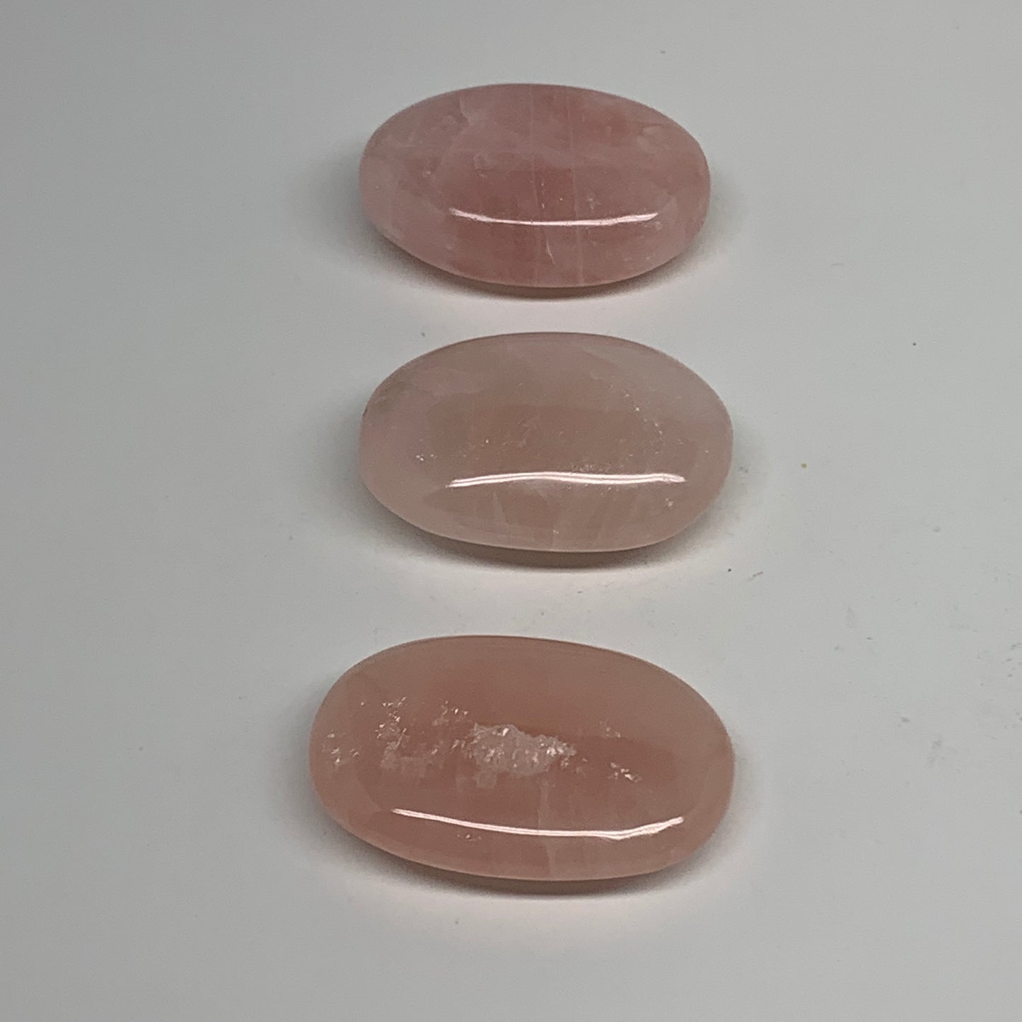 162.8g , 2"-2.1", 3pcs, Natural Pink Rose Quartz Palm-stone Small Sizes, B34542