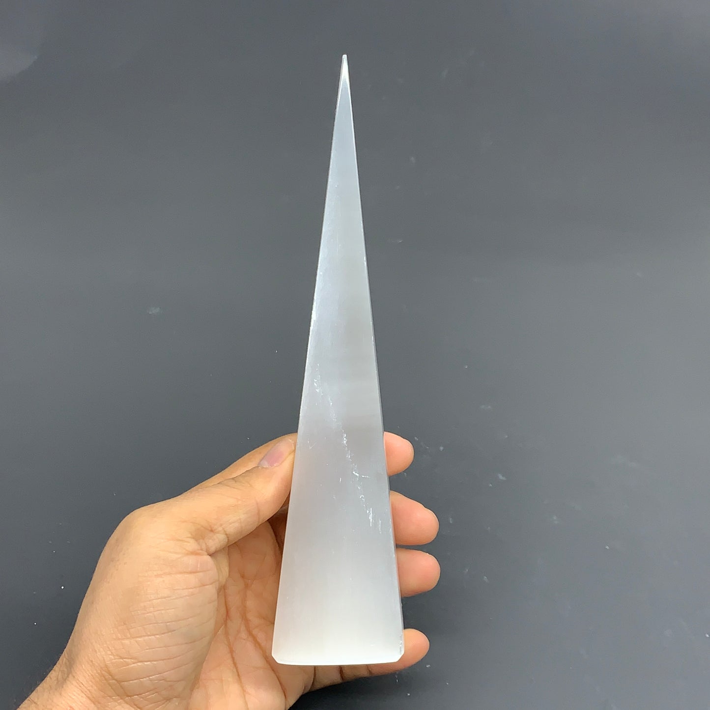 309.9g, 7.6"x1.7" Selenite (Satin Spar) Crystal Crystal Tower Point,B35958