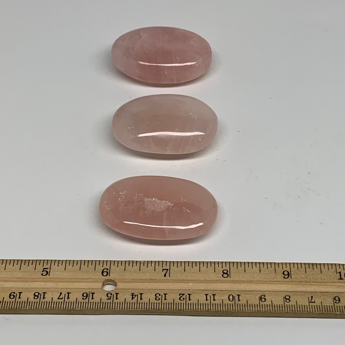 162.8g , 2"-2.1", 3pcs, Natural Pink Rose Quartz Palm-stone Small Sizes, B34542