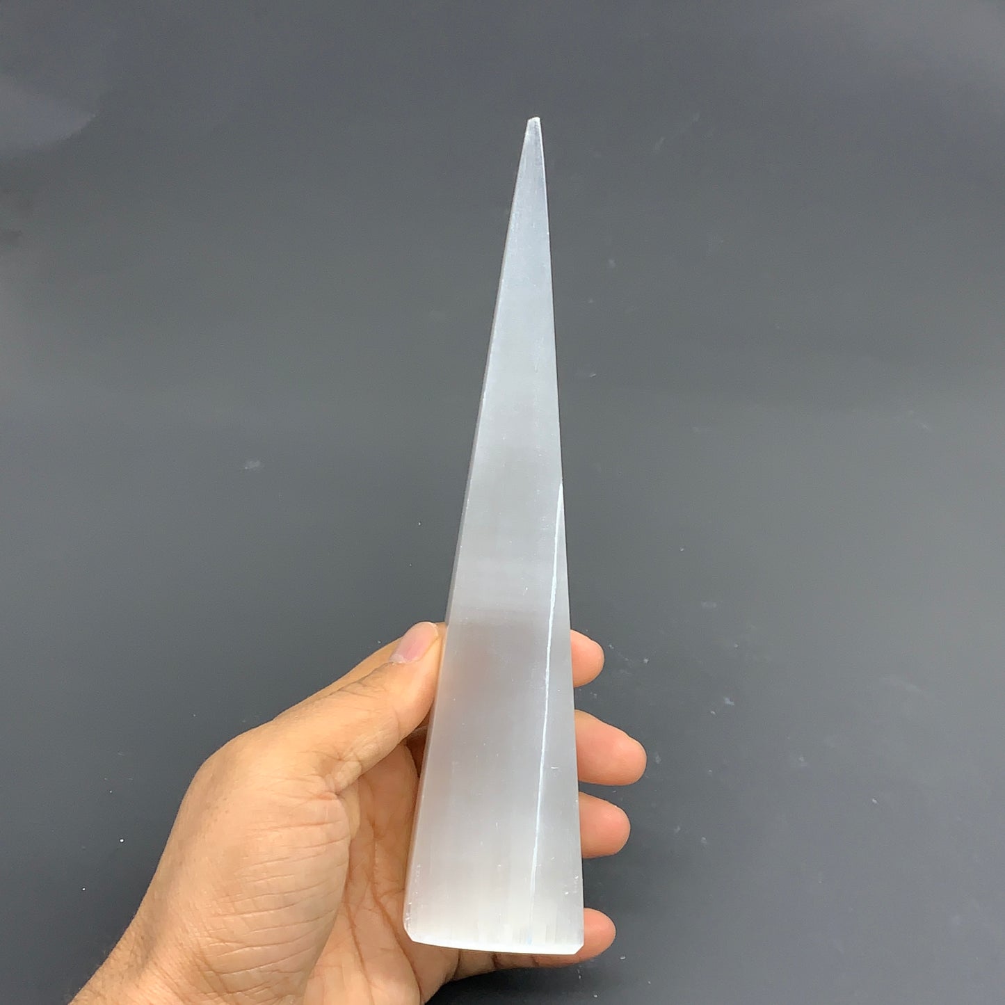 309.9g, 7.6"x1.7" Selenite (Satin Spar) Crystal Crystal Tower Point,B35958