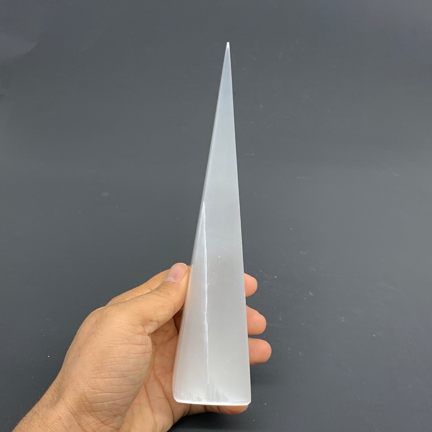 309.9g, 7.6"x1.7" Selenite (Satin Spar) Crystal Crystal Tower Point,B35958