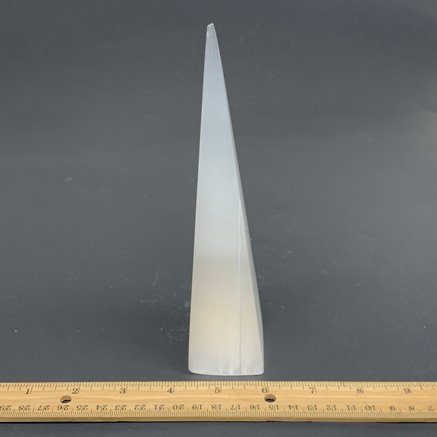 309.9g, 7.6"x1.7" Selenite (Satin Spar) Crystal Crystal Tower Point,B35958