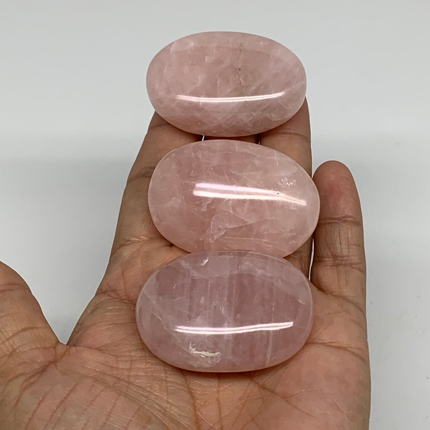 161.5g , 1.9"-2", 3pcs, Natural Pink Rose Quartz Palm-stone Small Sizes, B34544