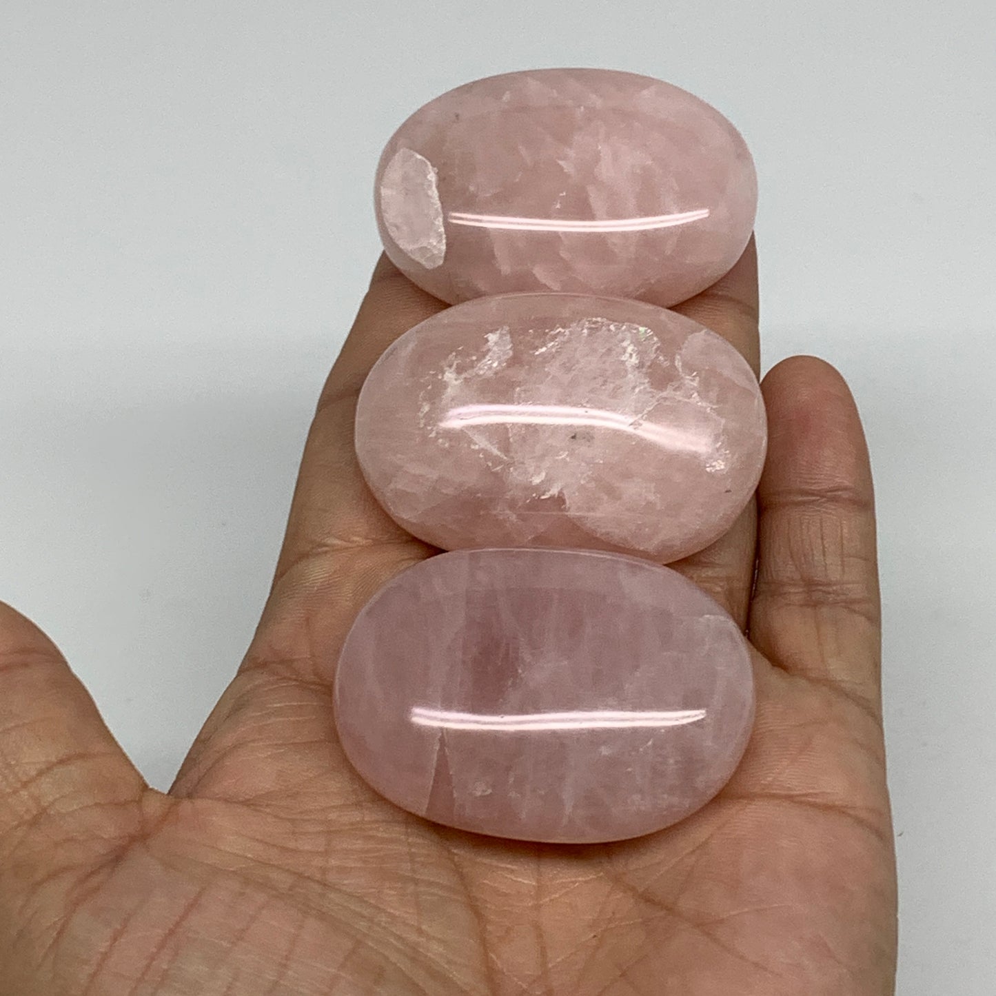 161.5g , 1.9"-2", 3pcs, Natural Pink Rose Quartz Palm-stone Small Sizes, B34544