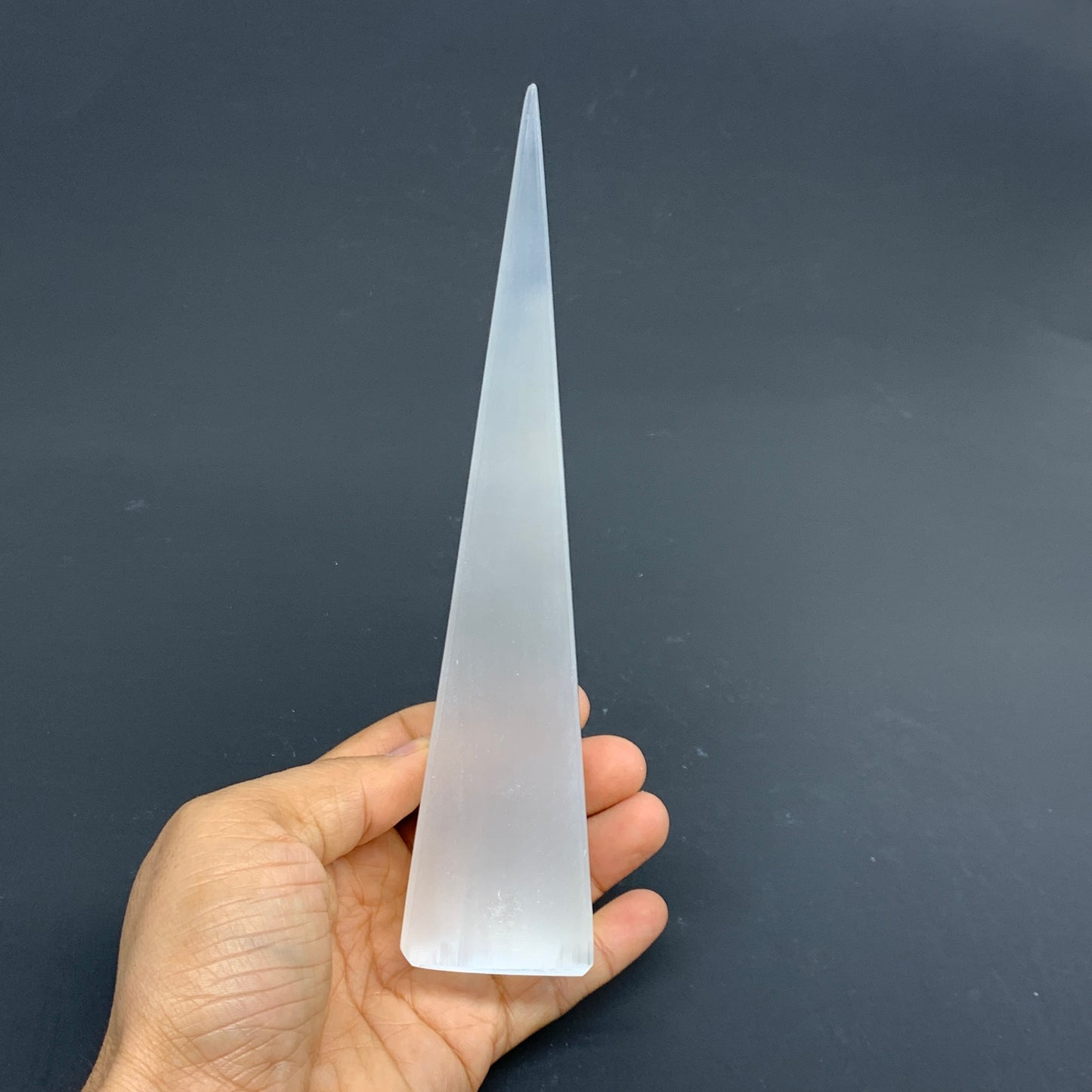 252.6g, 7.4"x1.4"x1.6" Selenite (Satin Spar) Crystal Crystal Tower Point,B35959