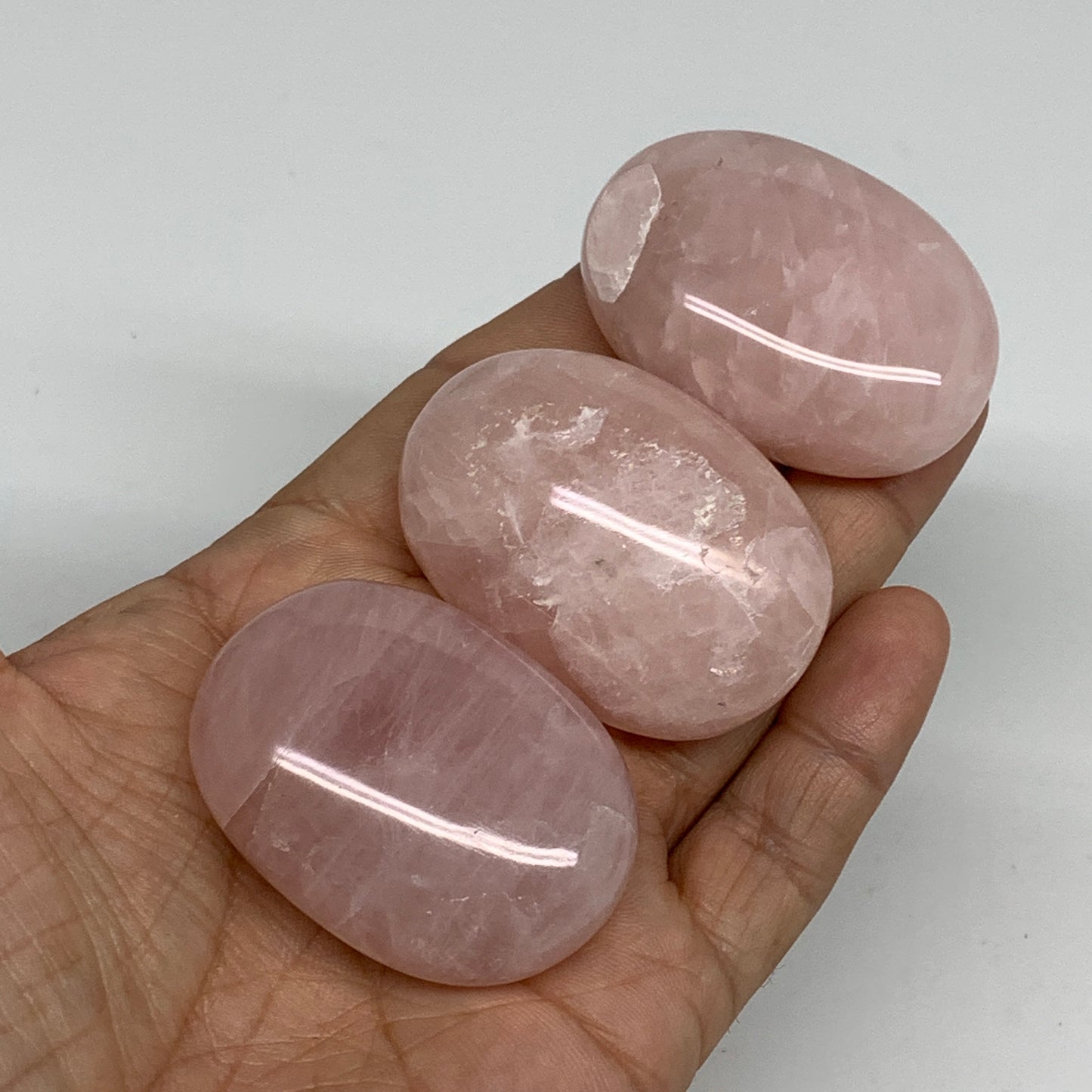 161.5g , 1.9"-2", 3pcs, Natural Pink Rose Quartz Palm-stone Small Sizes, B34544