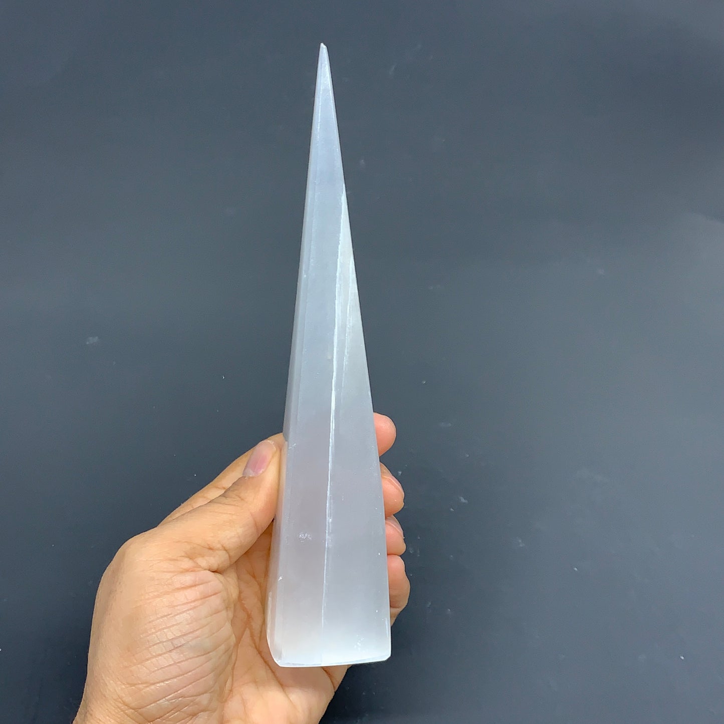 252.6g, 7.4"x1.4"x1.6" Selenite (Satin Spar) Crystal Crystal Tower Point,B35959