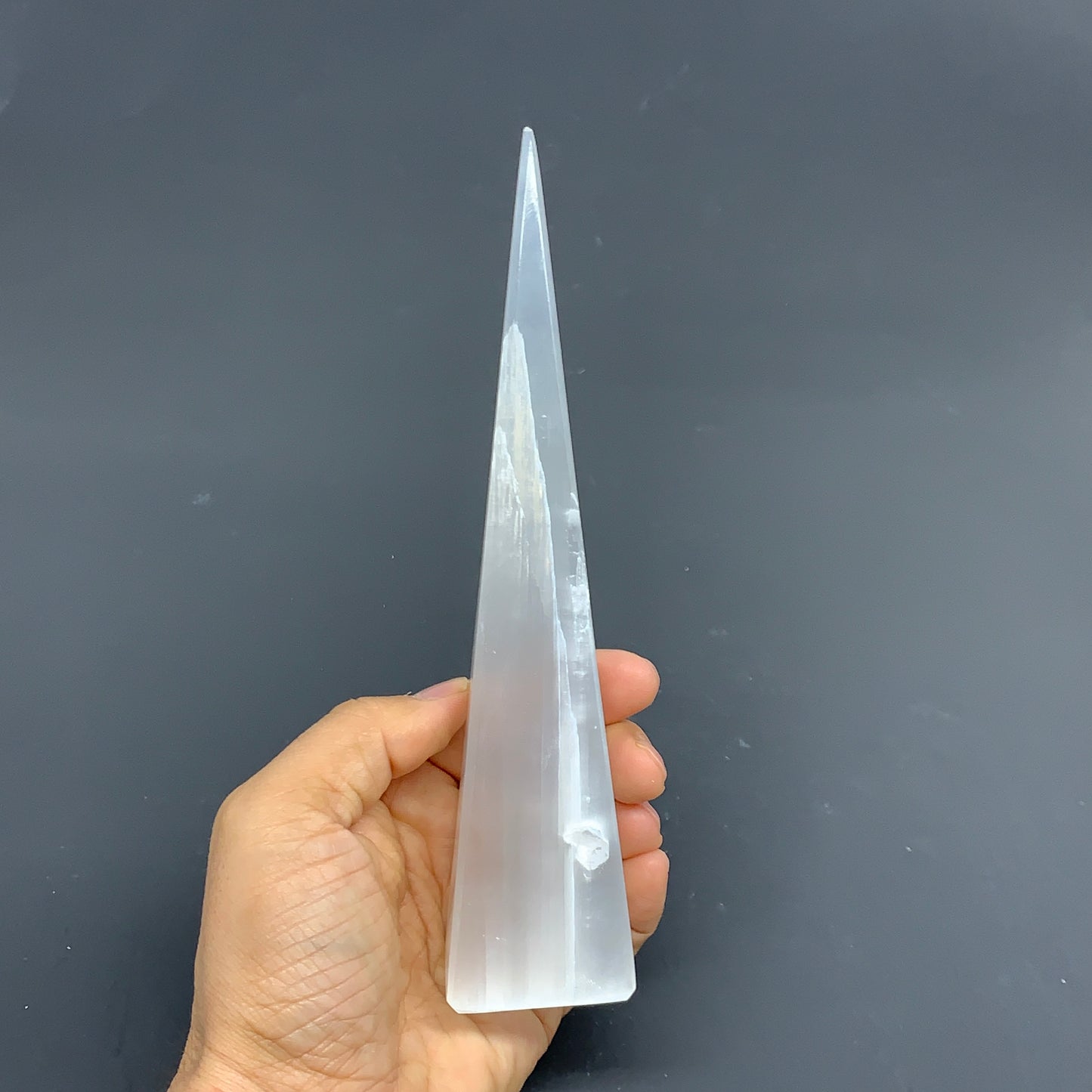 252.6g, 7.4"x1.4"x1.6" Selenite (Satin Spar) Crystal Crystal Tower Point,B35959