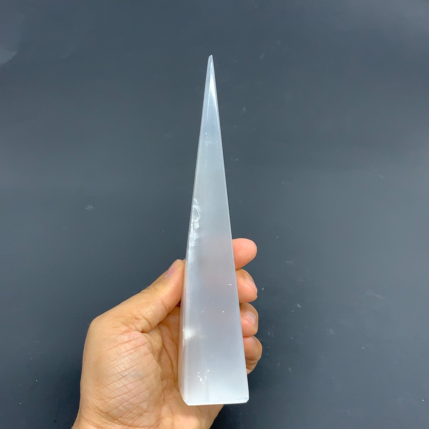 252.6g, 7.4"x1.4"x1.6" Selenite (Satin Spar) Crystal Crystal Tower Point,B35959