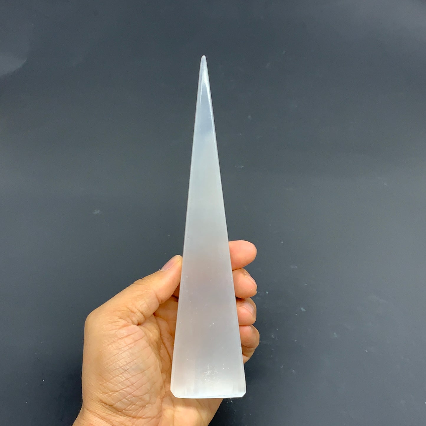 252.6g, 7.4"x1.4"x1.6" Selenite (Satin Spar) Crystal Crystal Tower Point,B35959