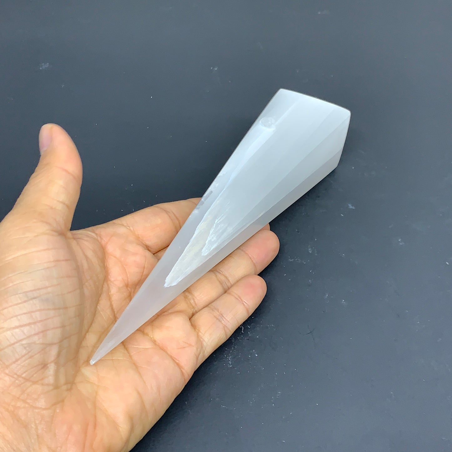 252.6g, 7.4"x1.4"x1.6" Selenite (Satin Spar) Crystal Crystal Tower Point,B35959