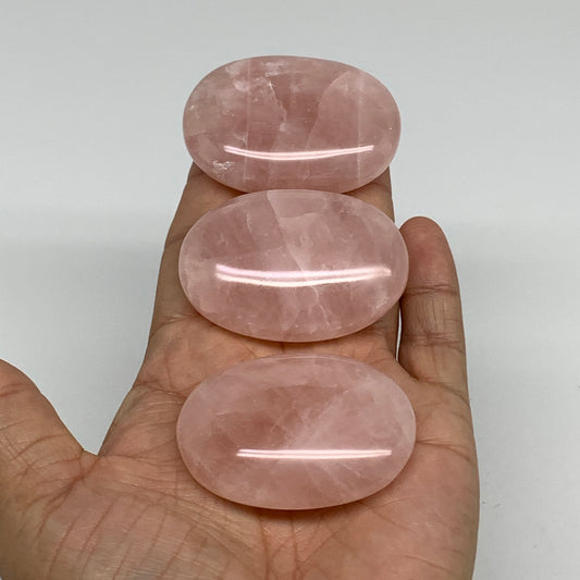 169.9g , 2"-2.1", 3pcs, Natural Pink Rose Quartz Palm-stone Small Sizes, B34545