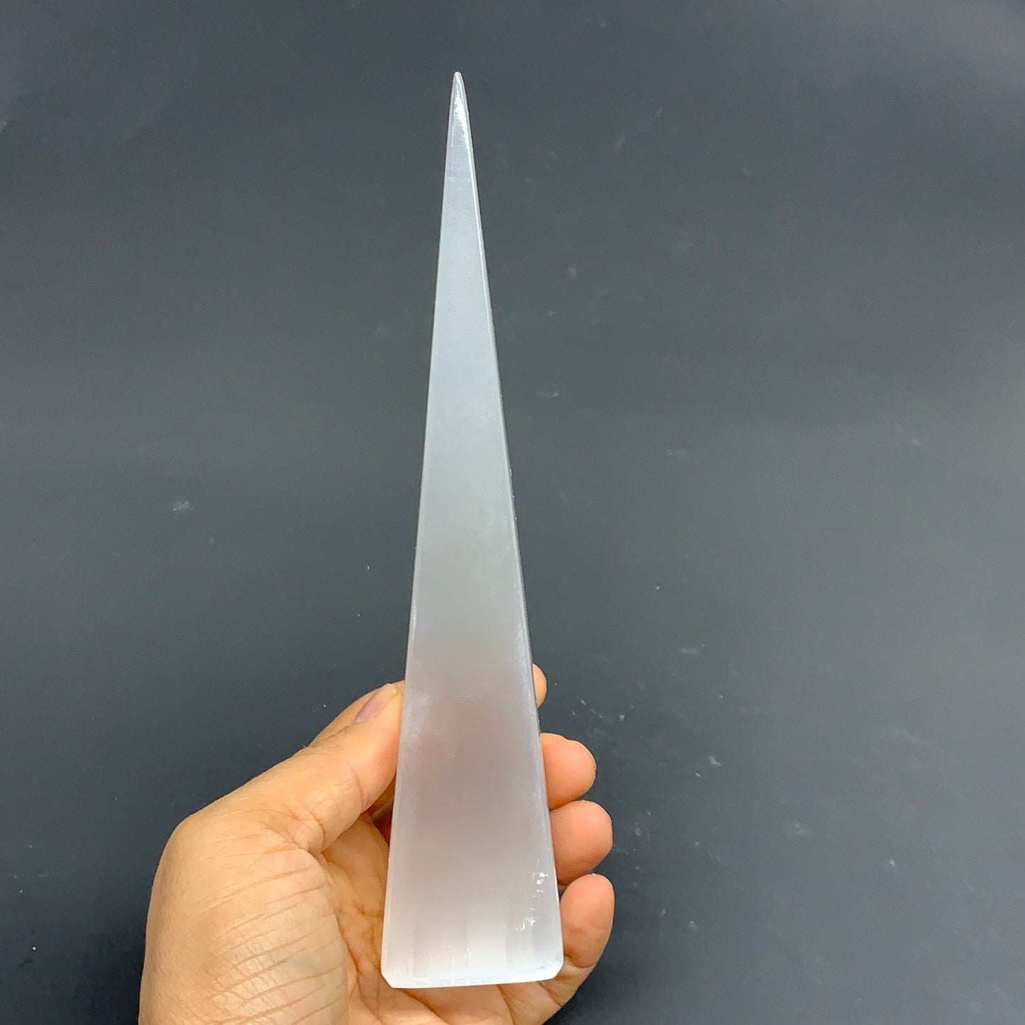 257g, 7.5"x1.6" Selenite (Satin Spar) Crystal Crystal Tower Point,B35960