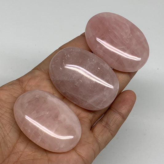 153.1g , 2"-2", 3pcs, Natural Pink Rose Quartz Palm-stone Small Sizes, B34546