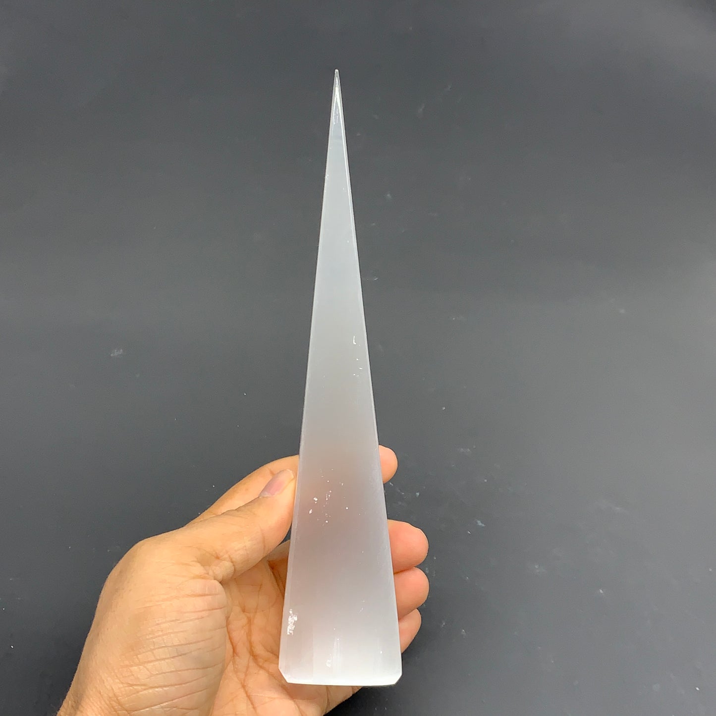 257g, 7.5"x1.6" Selenite (Satin Spar) Crystal Crystal Tower Point,B35960