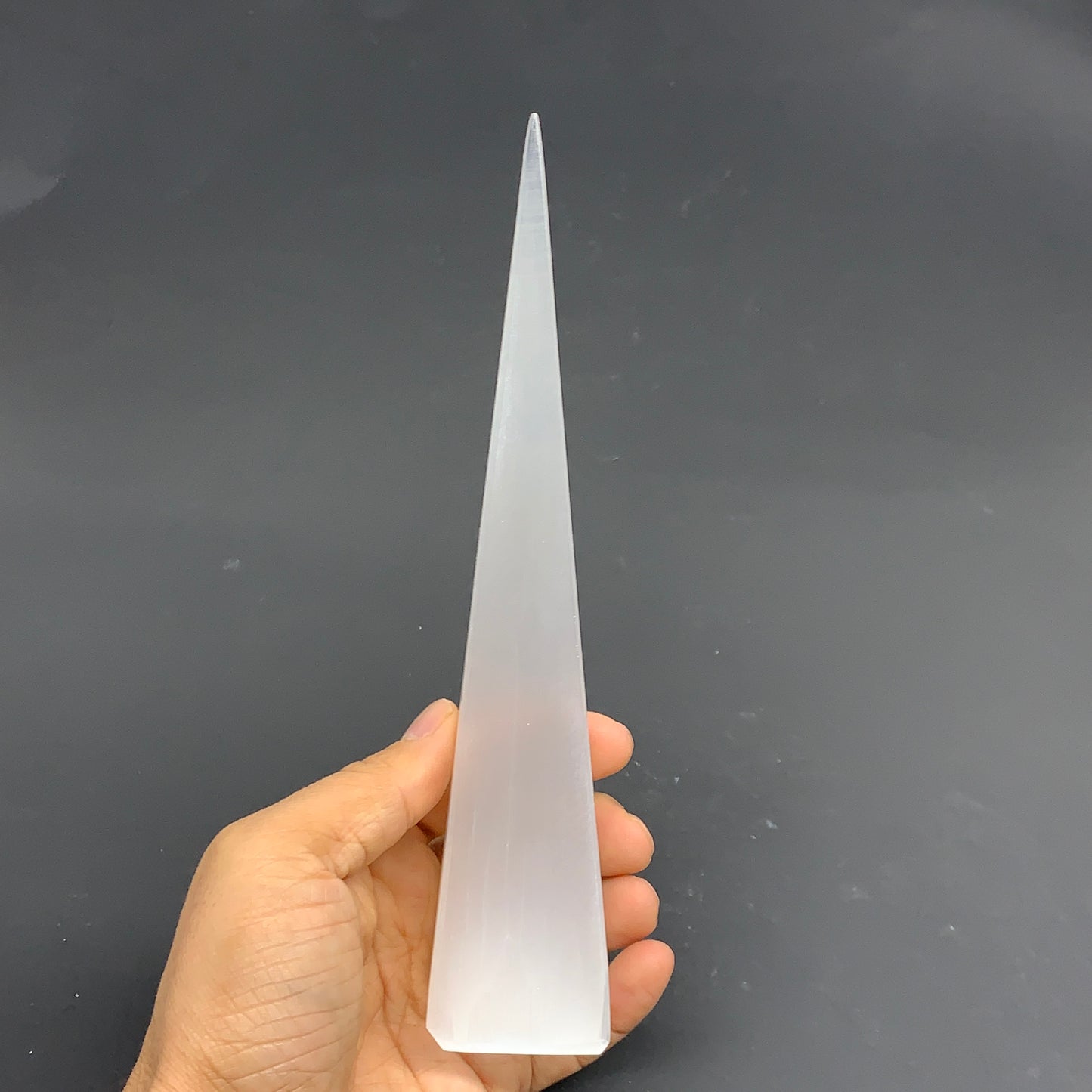 257g, 7.5"x1.6" Selenite (Satin Spar) Crystal Crystal Tower Point,B35960