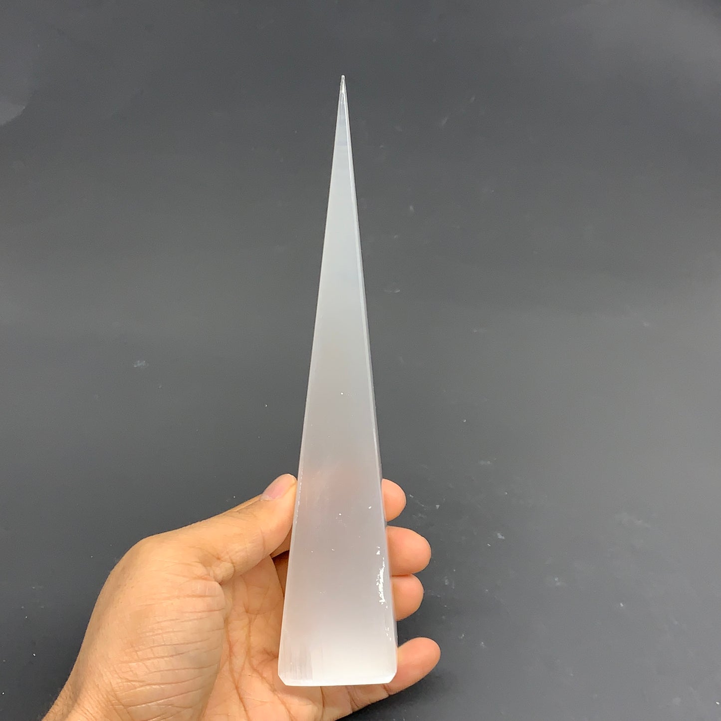 257g, 7.5"x1.6" Selenite (Satin Spar) Crystal Crystal Tower Point,B35960