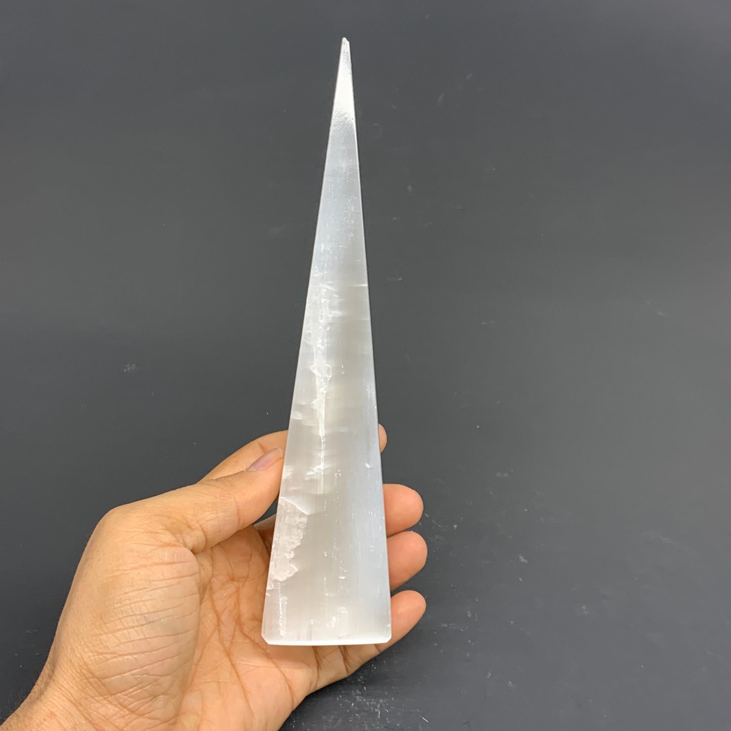 301.6g, 7.75"x1.6"x1.7" Selenite (Satin Spar) Crystal Crystal Tower Point,B35961