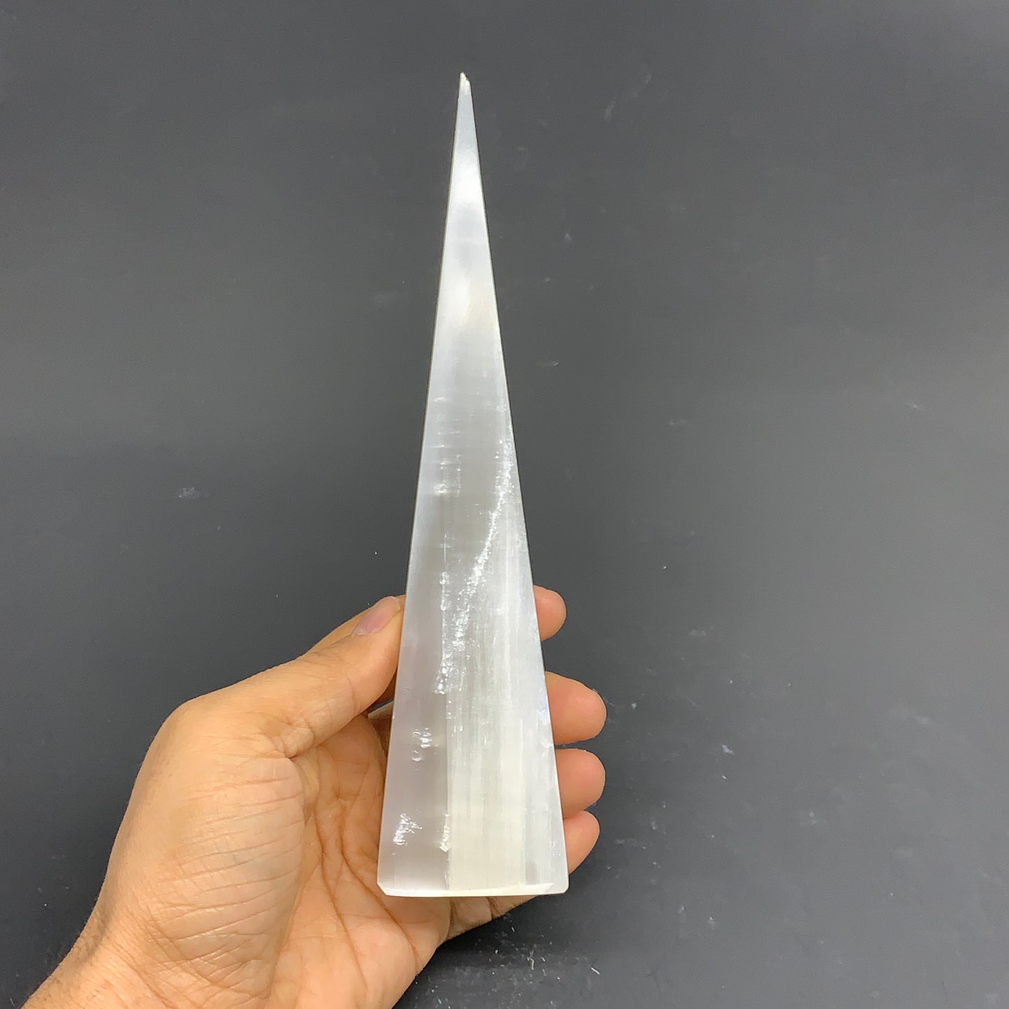 301.6g, 7.75"x1.6"x1.7" Selenite (Satin Spar) Crystal Crystal Tower Point,B35961